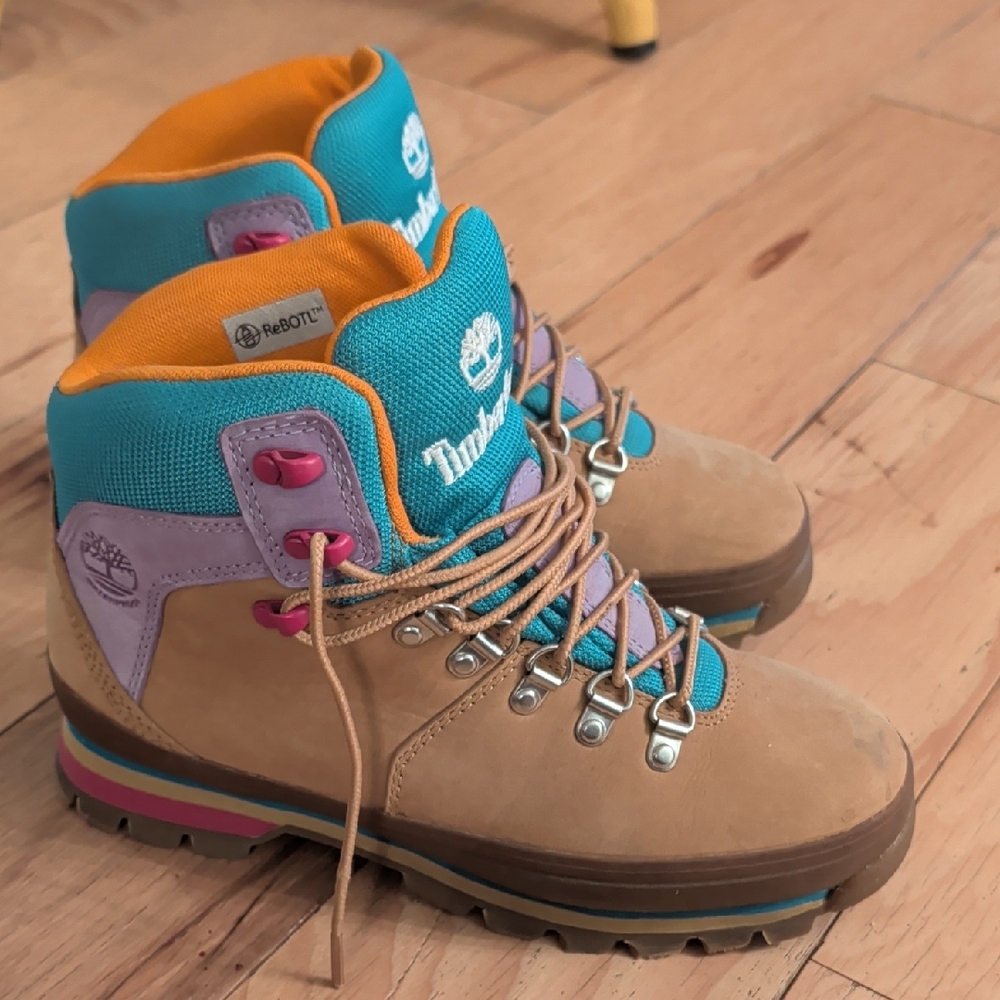Timberland Tan and Teal Hiking Boots